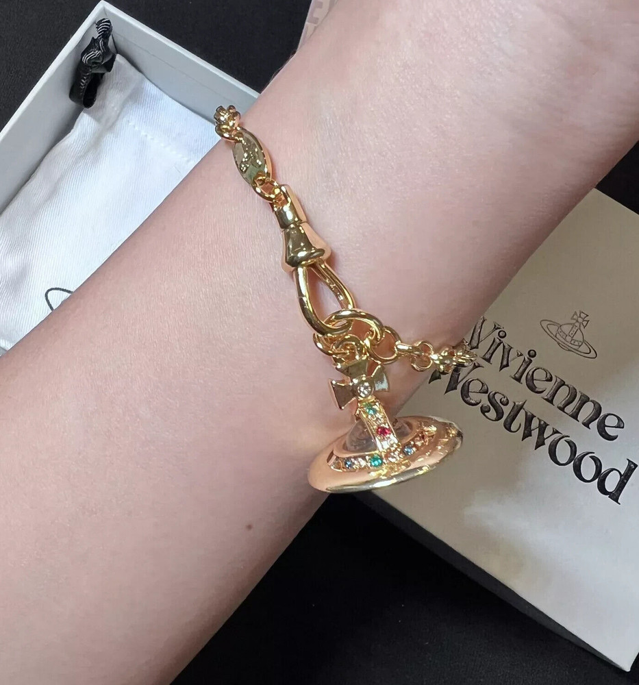 Vivienne Westwood Gold Tone Orb Punk Bracelet With 3D Saturn Orb