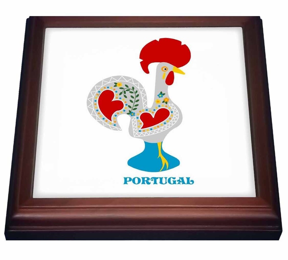 3dRose The white Portuguese Rooster or galo de barcelos 8x8 Trivet with 6x6 cera