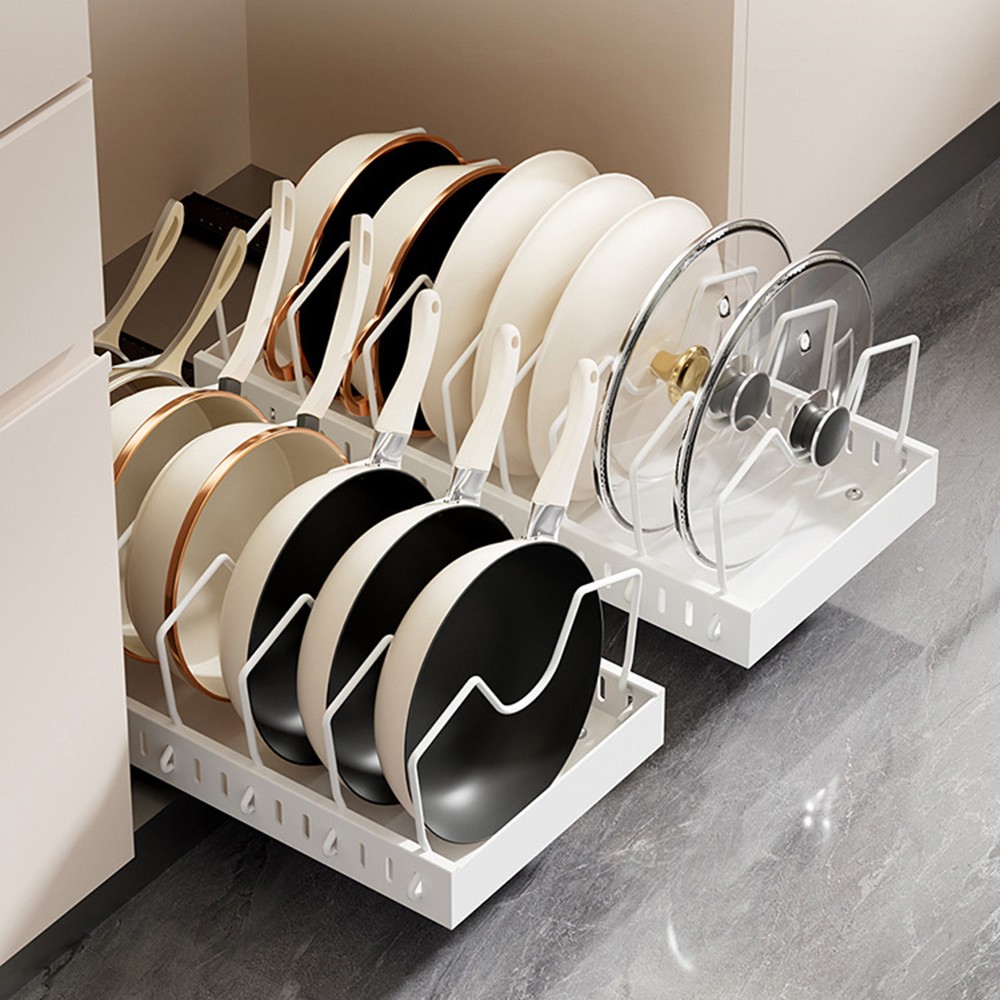 Slide Out Kitchen Cabinet Organizer Pots and Pans Organizer Dish Storage Rack;