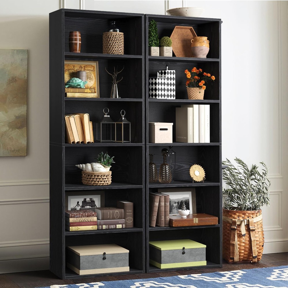 6-Tier Black High Bookshelf Collector Display Storage Rack for Home Offices