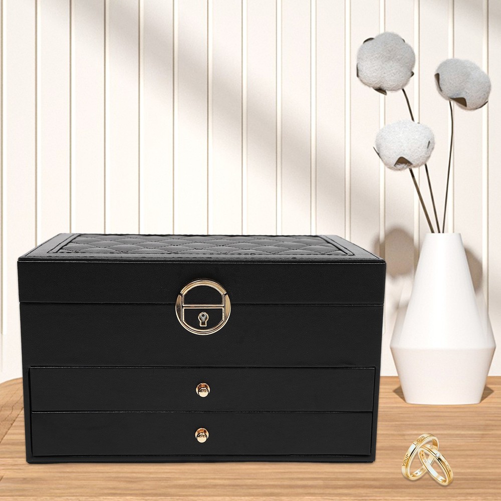 3-Layer Lockable Velveteen Jewelry Box Organizer