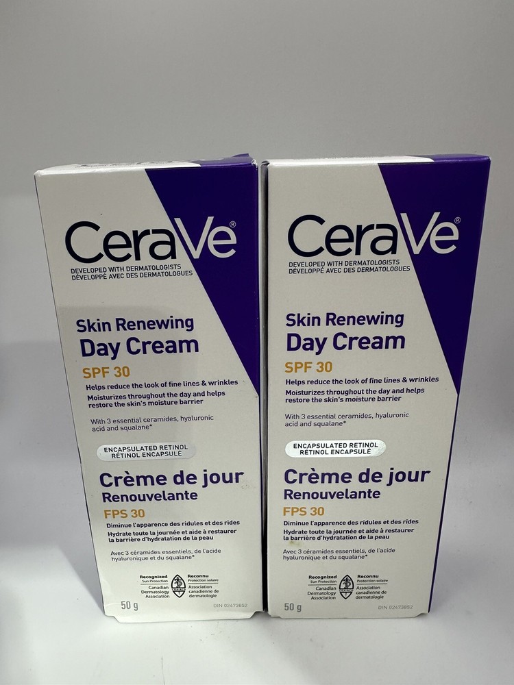 NEW! 2X! CeraVe Skin Renewing Anti Aging Day Cream Face Moisturizer SPF 30 1.7oz