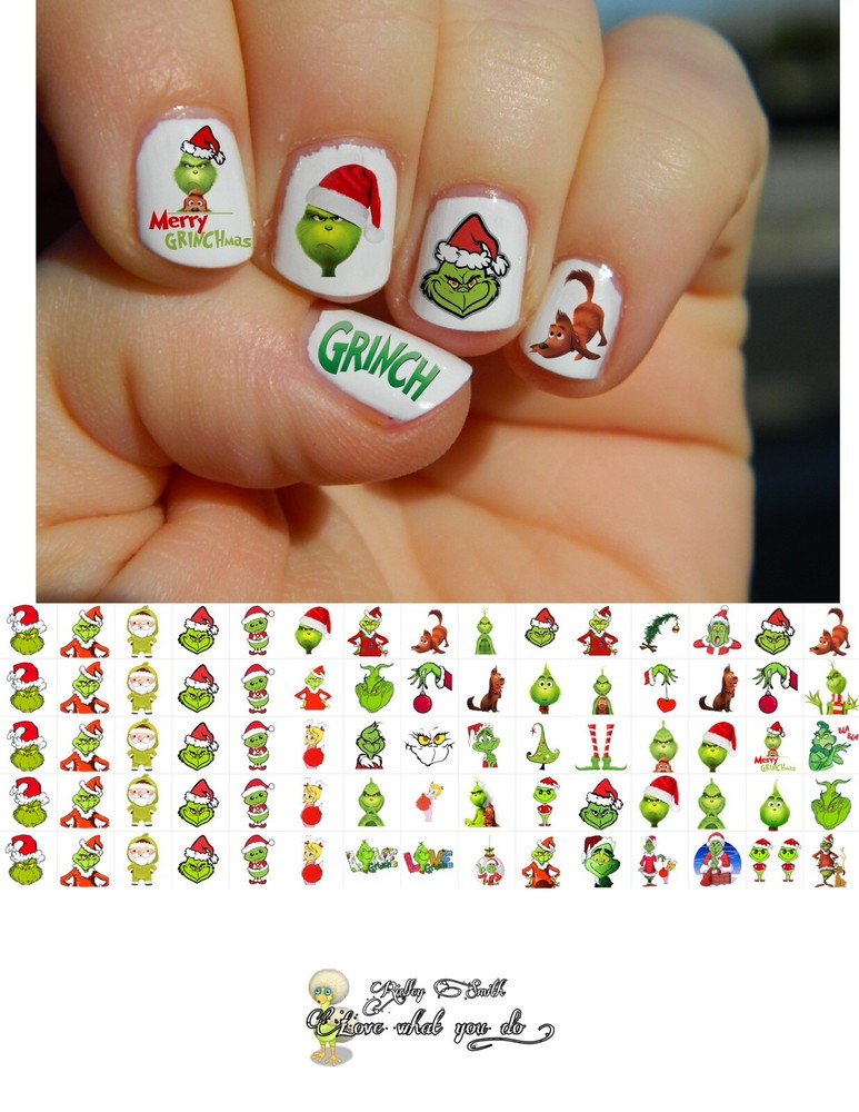 Christmas Grinch Waterslide Nail Decals Set Of 75 Instructions & Bonus