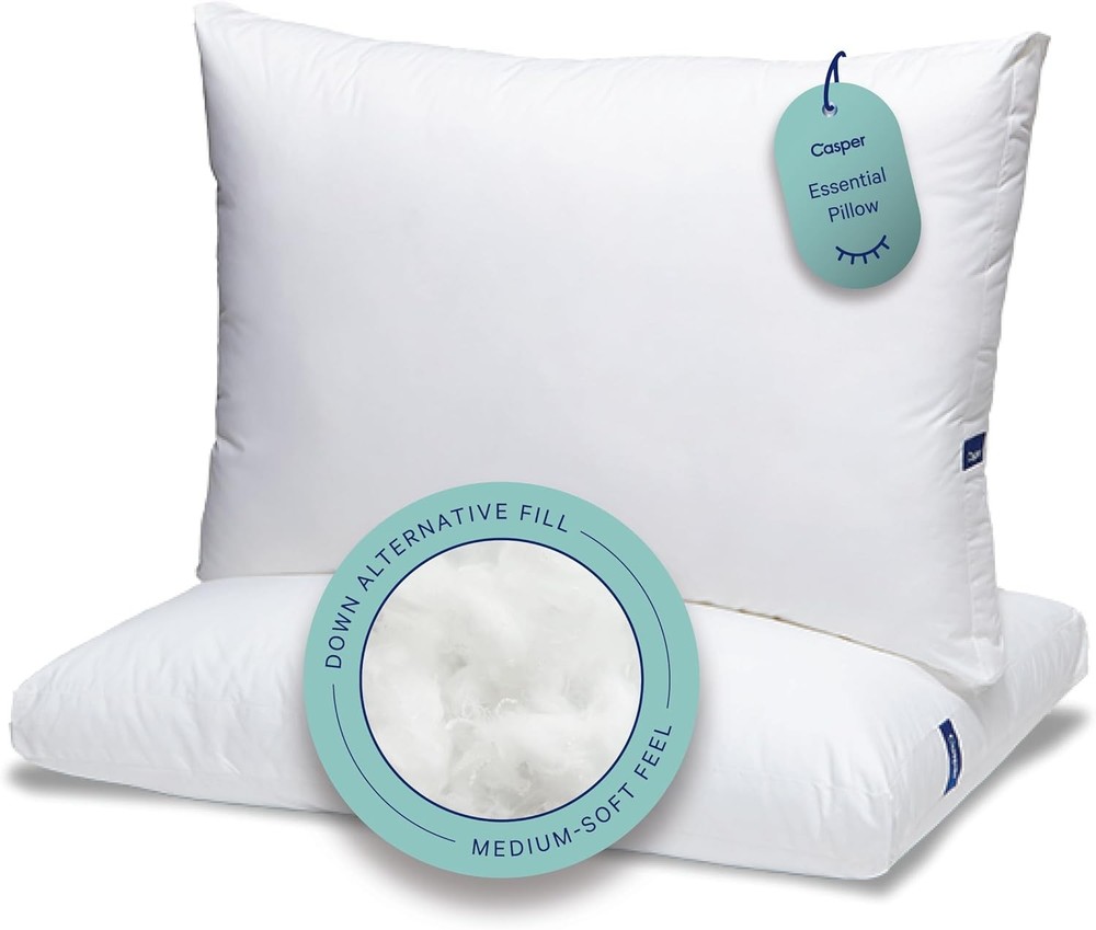 Casper Essential Pillow for Sleeping, Standard, White, Two Pack