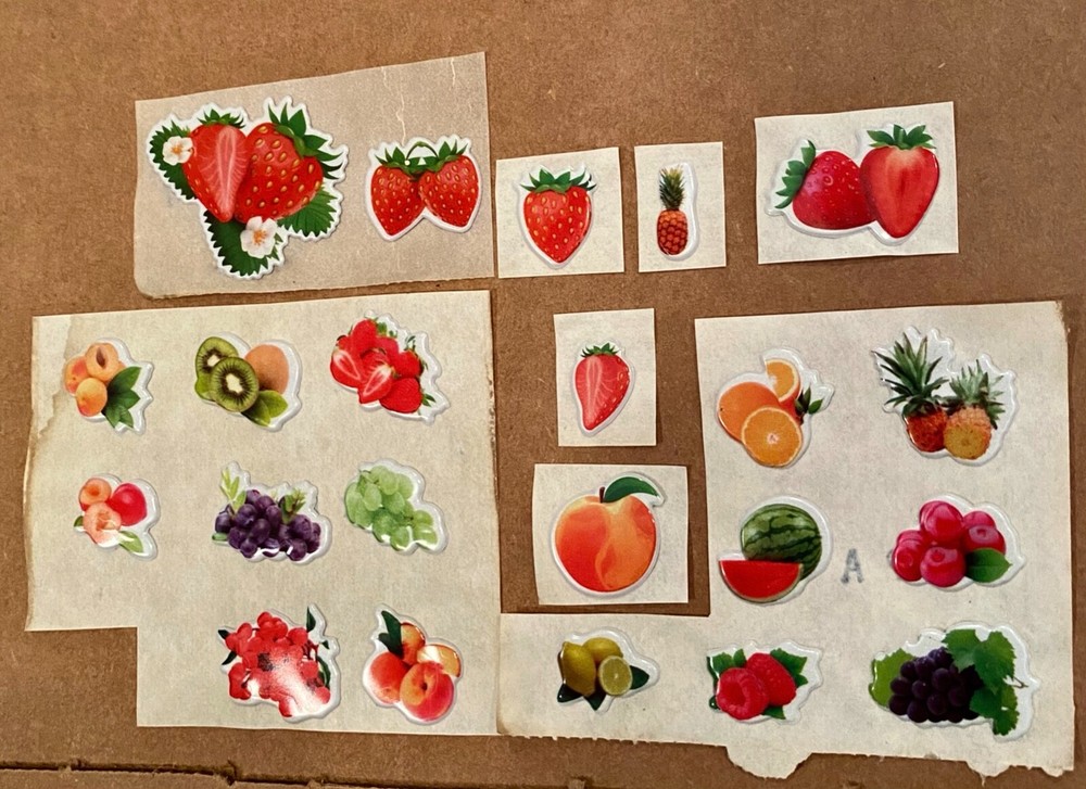 Vintage 1980s Puffy Scratch N Sniff Fruit Smell Mix Stickers Vinyl Stick-Ons