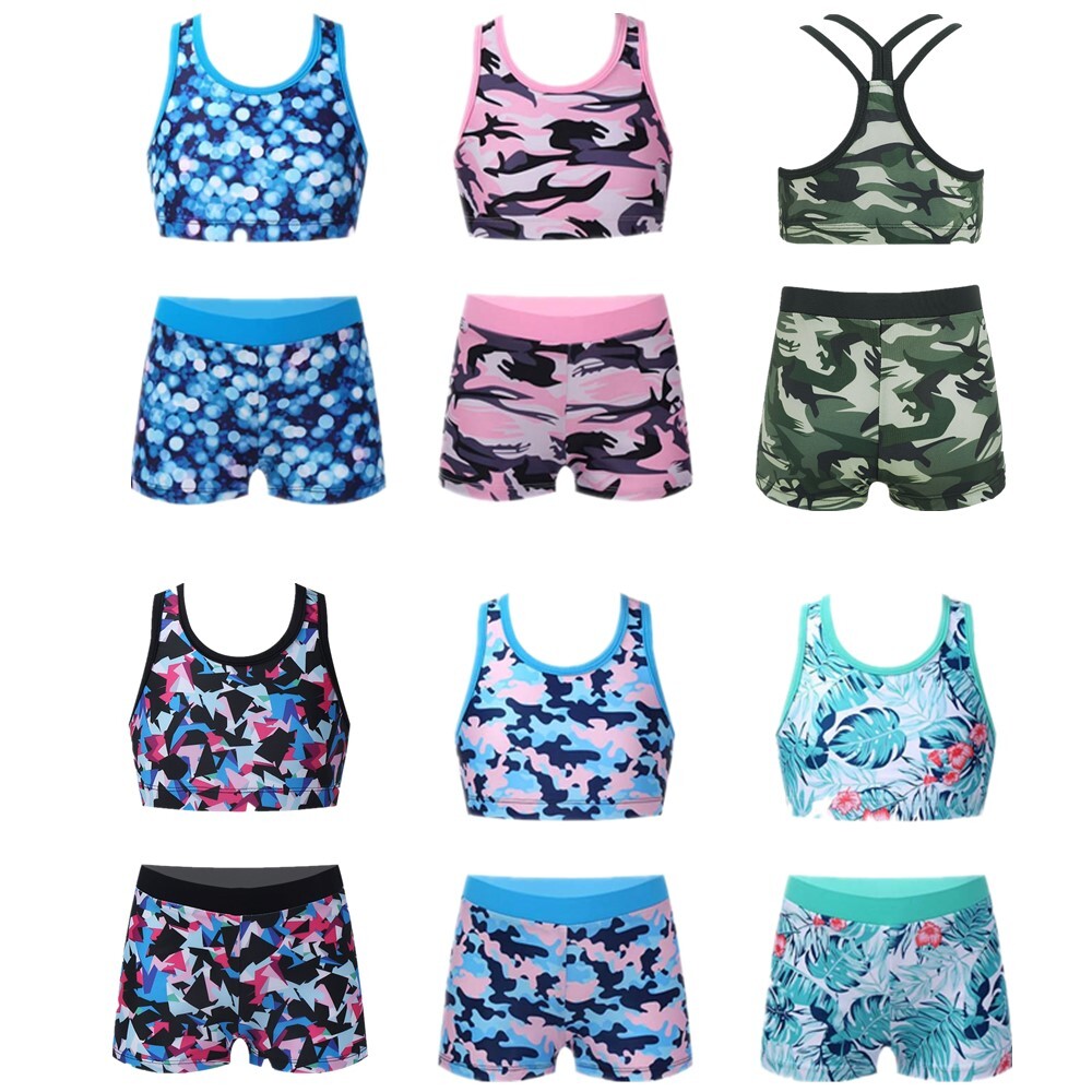 Kids Girl's Vest And Shorts Beach Crop Top With Bottoms Rash Guard Swimsuit