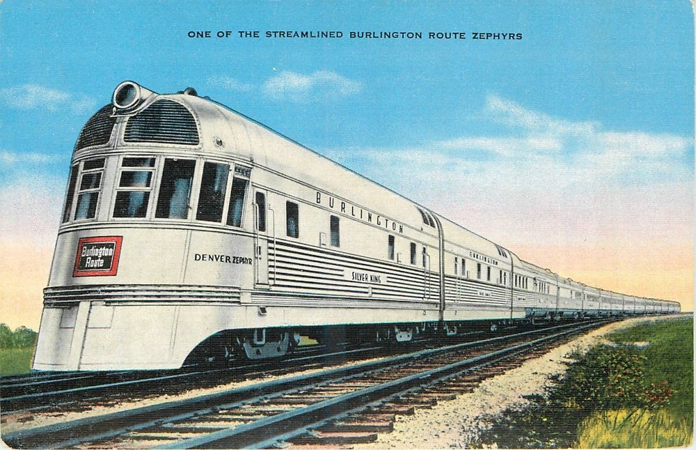 1940s Streamlined Burlington Route Zephyrs railroad Train Postcard 26-396