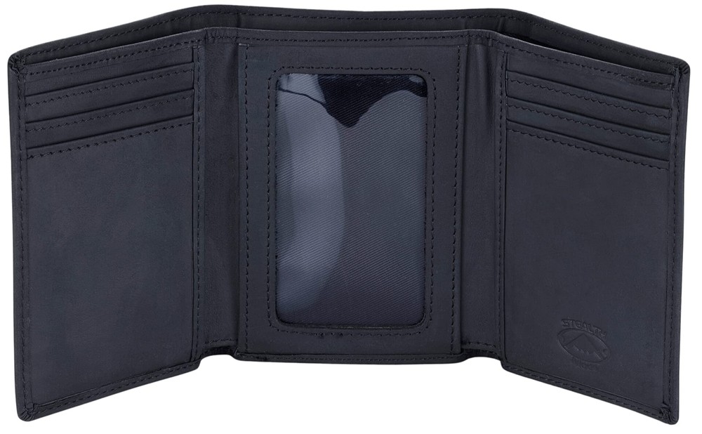 Trifold RFID Blocking Leather Wallet for Men (Black)