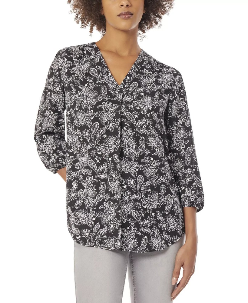 Jones New York Women's Top Sz S Kelly Long-Sleeve V-Neck Blouse