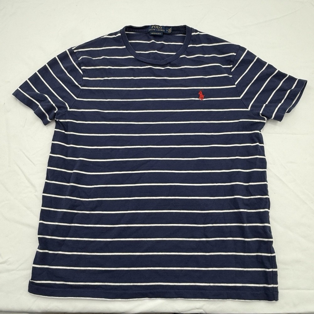 Polo Ralph Lauren Slim Fit Blue White Striped Mens T-Shirt Medium