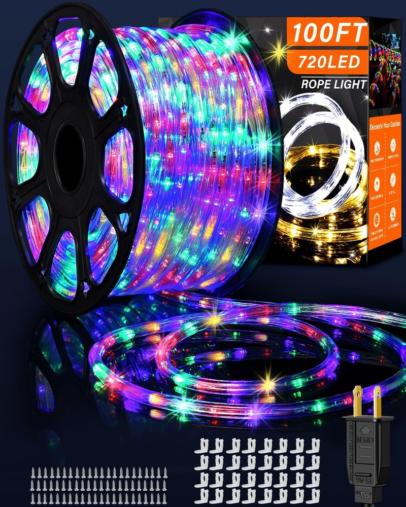100ft Waterproof Outdoor Christmas Rope Lights with 720 Flexible Connectable LEDs