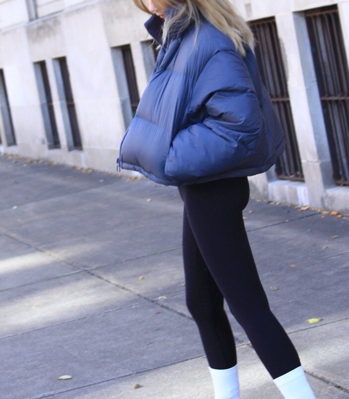 Blue Puffer Jacket with High Collar - Stylish Cold Weather Outerwear