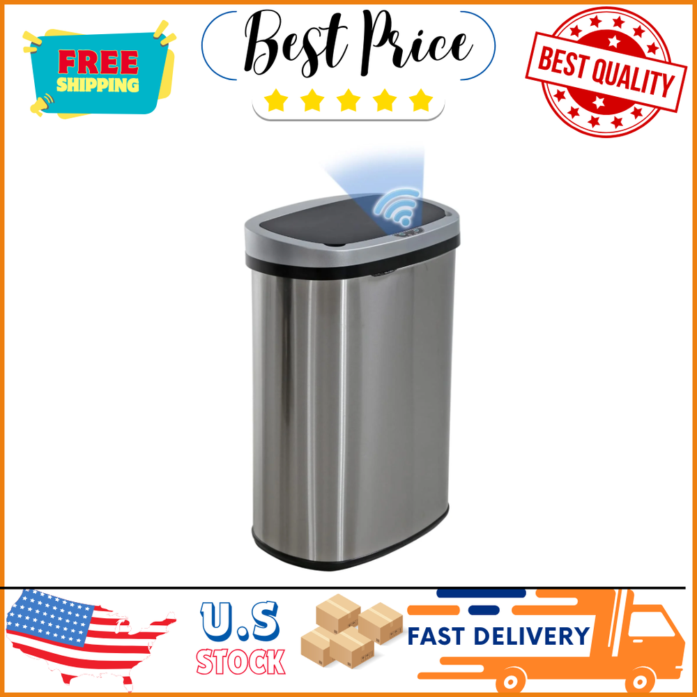 BestOffice 13Gal Stainless Steel Touchless Kitchen Trash Can with Motion Sensor