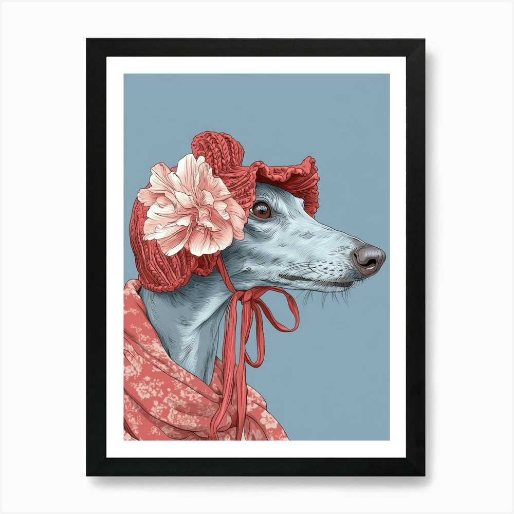 Greyhound In A Hat Art Print Framed Wall Art Poster Canvas Print Picture