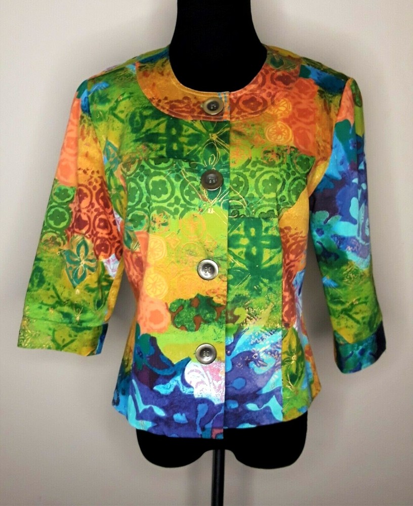 COLDWATER CREEK Colorful Lined Button Front Jacket P10- 3/4 sleeve