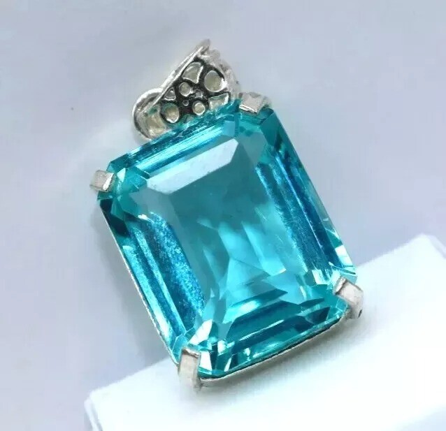 Natural Blue Topaz 925 Sterling Silver Pendant with 93.56 Ct Certified Loose Gemstone