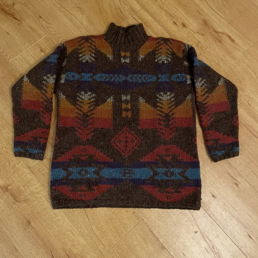 VTG Hand Knit For Ralph Lauren Southwestern Aztec Wool Silk Sweater Navajo Small