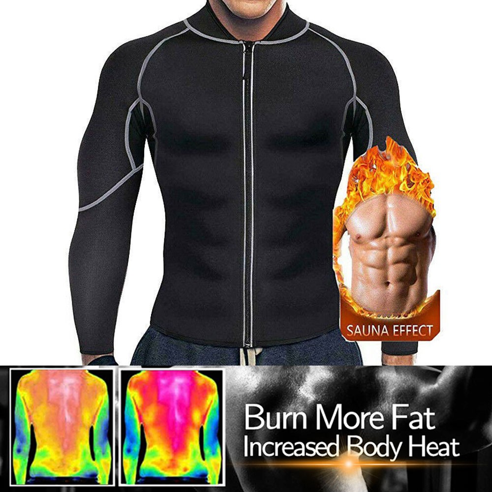 Sauna Suit for Men Sweat Sauna Jacket Long Sleeve Workout Zipper Sweat Top Gym