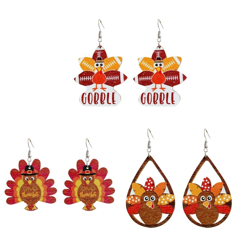Water Drop Animal Pendant Turkey Dangle Earrings for Thanksgiving