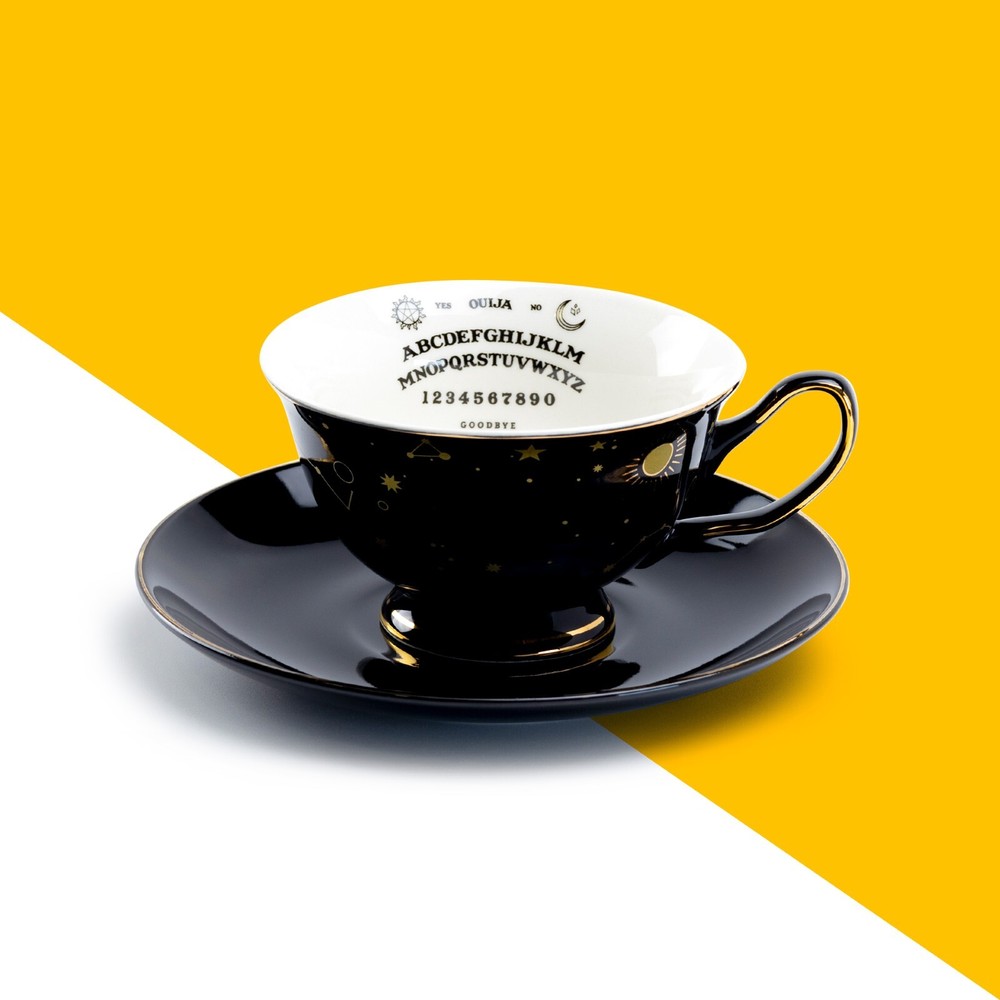 Grace Teaware Ouija Astrology Black Gold Tea Cup and Saucer