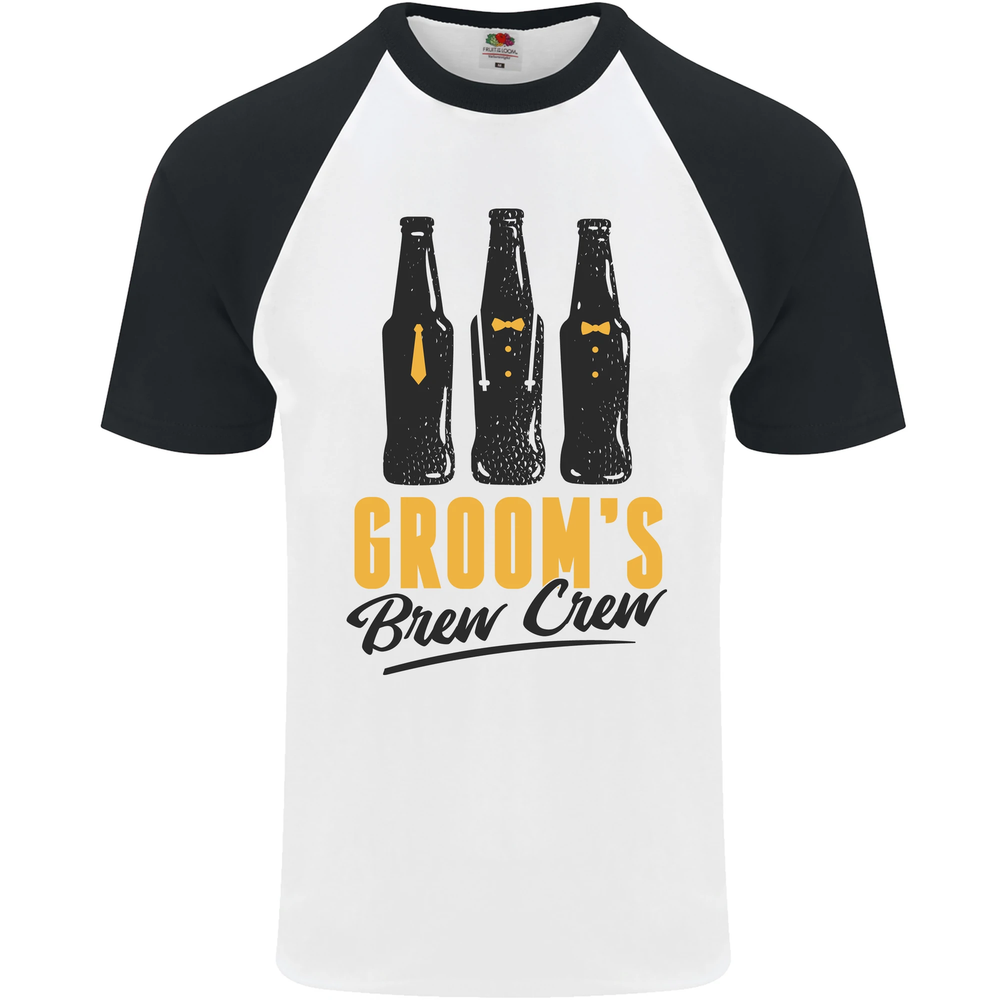 Grooms Brew Crew Beer Stag Do Mens Short Sleeve Baseball Tee