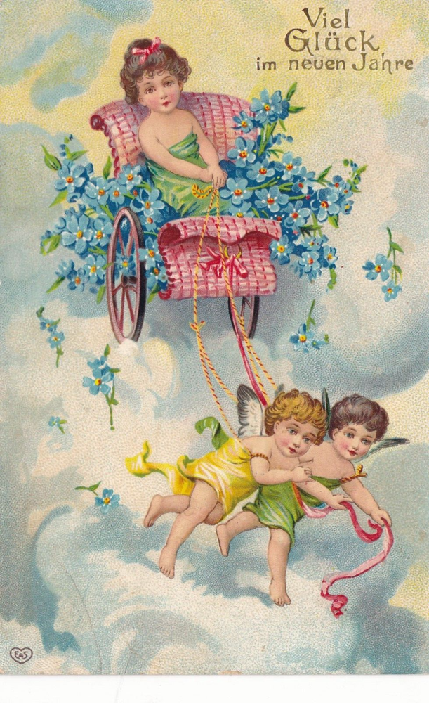 Postcard good luck in the new year angel with carriage greeting card postcard-image