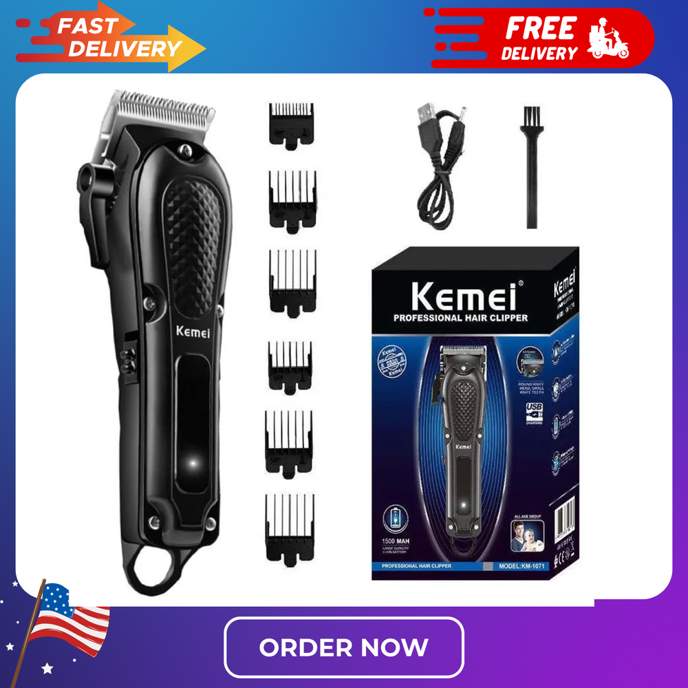 Kemei cordless rechargeable hair clipper and beard trimmer for men with powerful motor