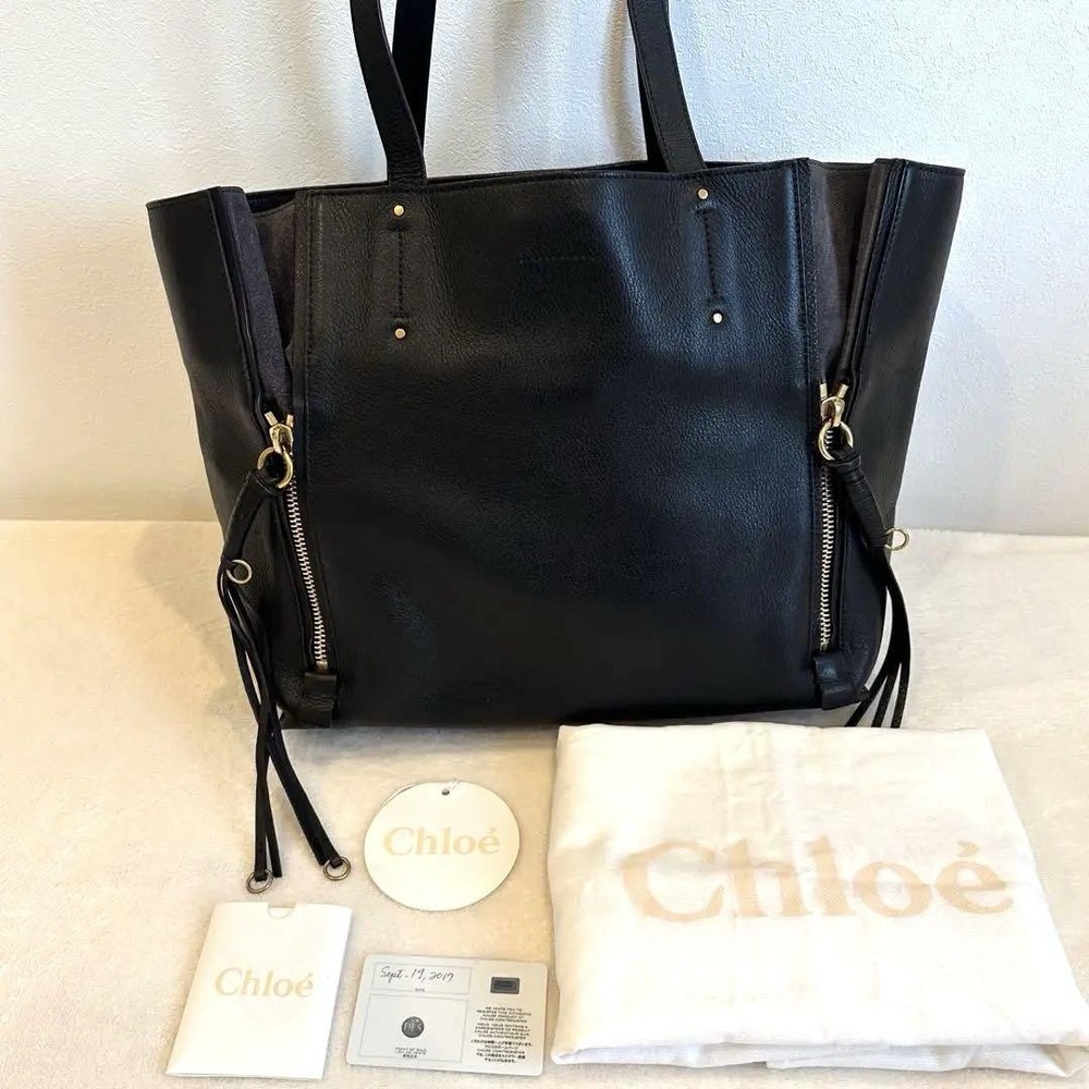 Chloe Milo black leather and suede tote bag for women 17.3 x 11 x 5.9 inches