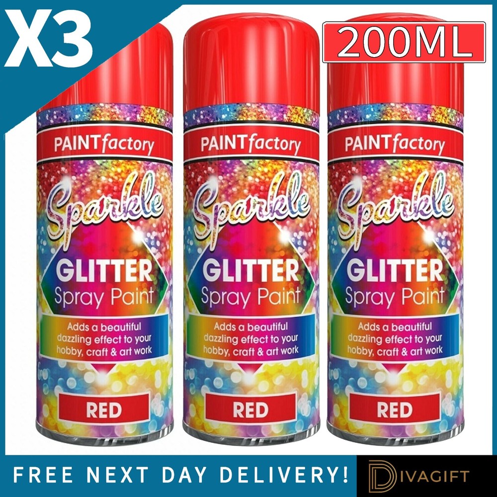 3 x RED GLITTER SPRAY PAINT 200ML CHRISTMAS XMAS TREES METALLIC PAINTS SPARKLE