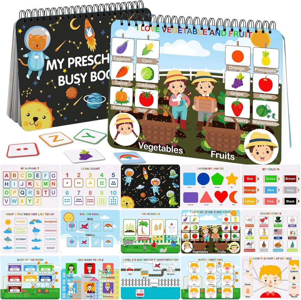 Busy Book for Toddlers 1-3, Montessori Preschool Learning Activities 30 Themes B