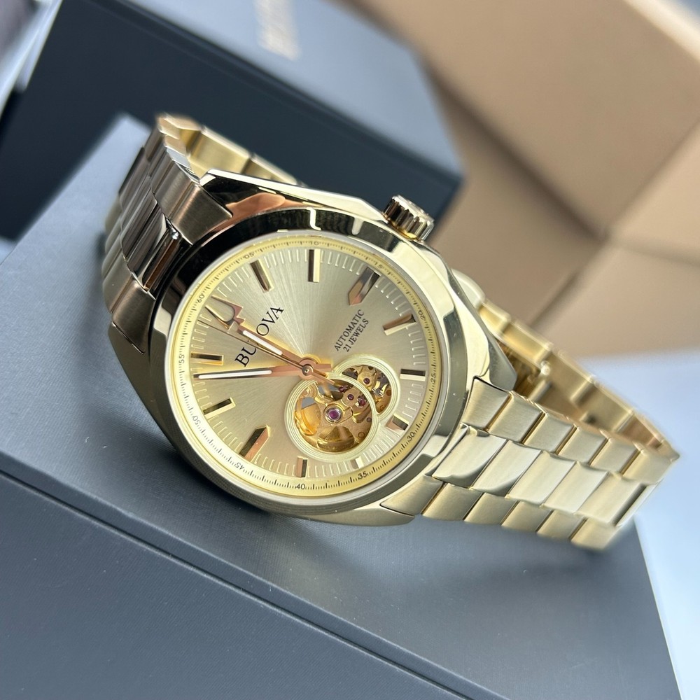 Bulova Men's 97A182 Surveyor Champagne Dial Gold Stainless Steel Automatic Watch