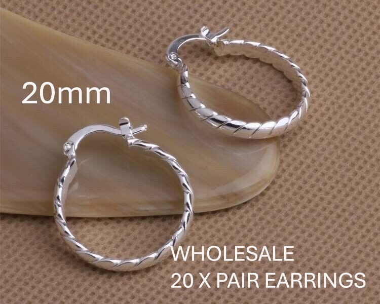 Wholesale 20-Pack 925 Sterling Silver Small Twist Hoop Earrings 20mm