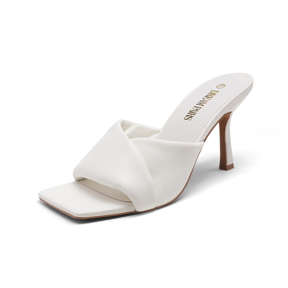 Women Chic Slide Sandals Stilettos Heel Sandals Square Toe Comfort Dress Shoes