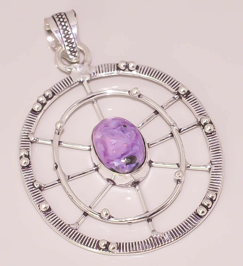 Natural Russian Charoite Women Jewelry 925 STERLING SILVER PLATED PENDANT
