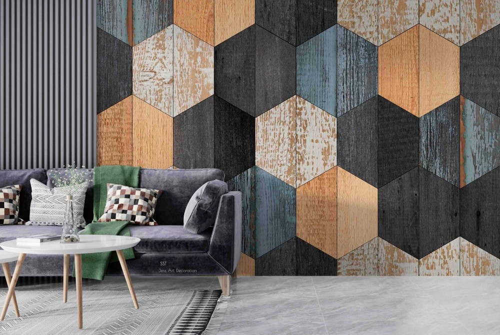 3D Geometric Wood Products Texture Wall Murals Wallpaper Murals Wall Sticker