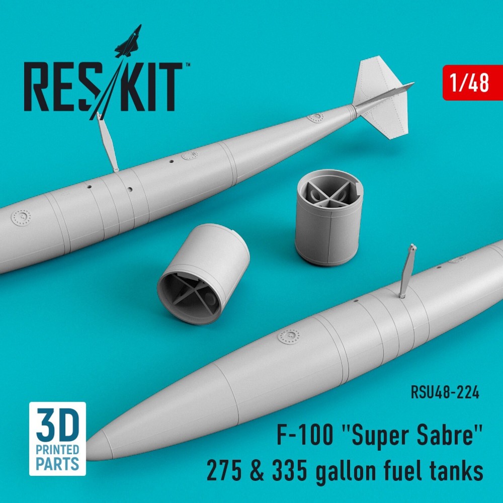 1:48 F-100 Super Sabre with 275 & 335 Gallon Fuel Tanks - ResKit RSU48-0224 3D Printed