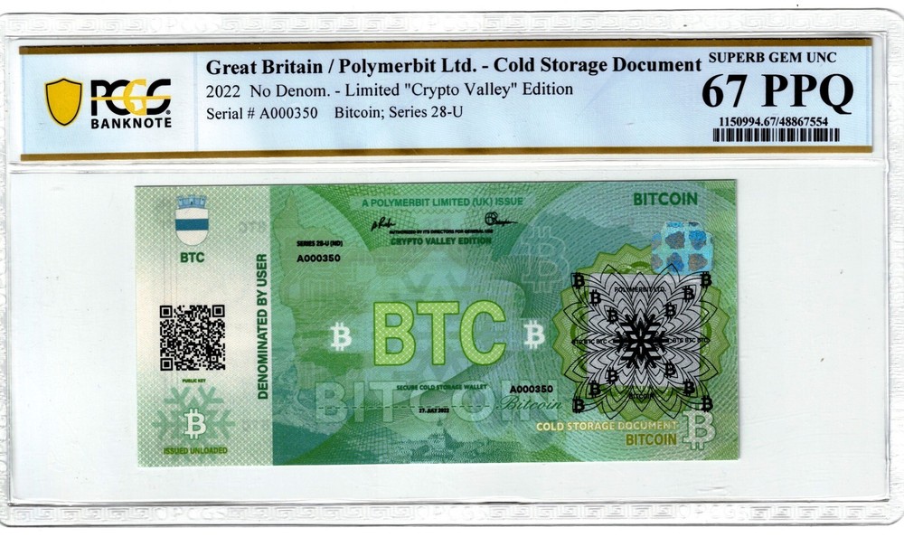 2022 Great Britain Physical Cold Storage Document UNUSED CryptoValley  PCGS