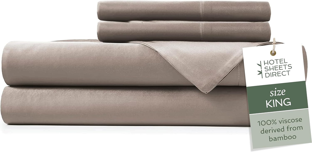 4 Piece Bed Sheet Set King Size, 100% Viscose Derived from Bamboo Sheets Set wit