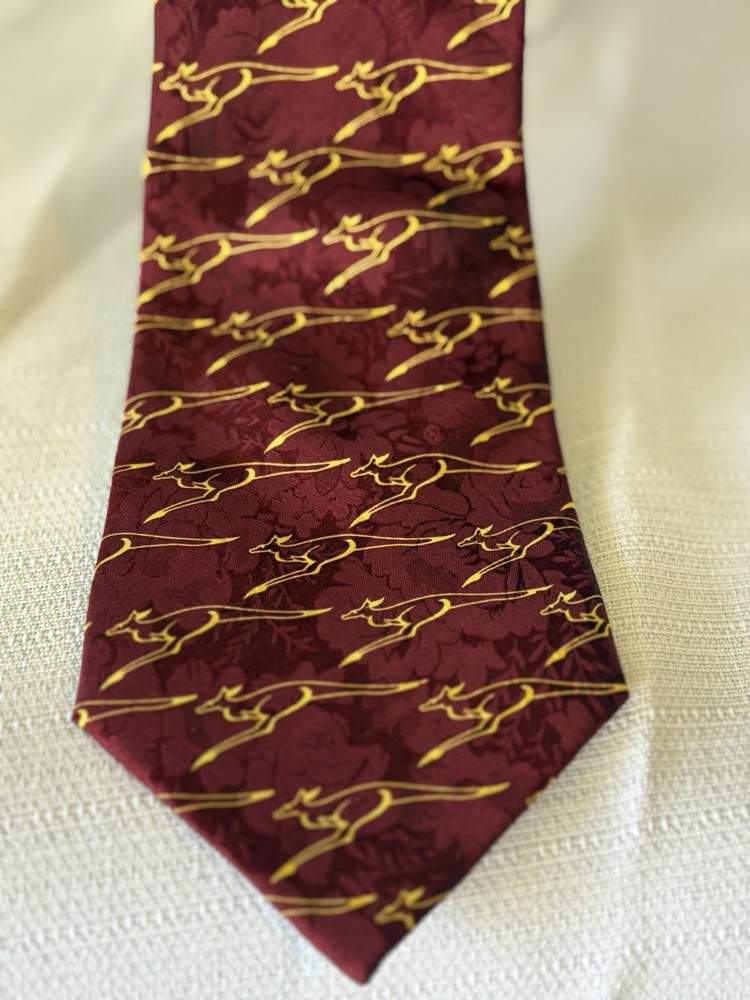 Impressions 100% Silk Tie Made in Australia – Kangaroo Print Red Gold Pattern