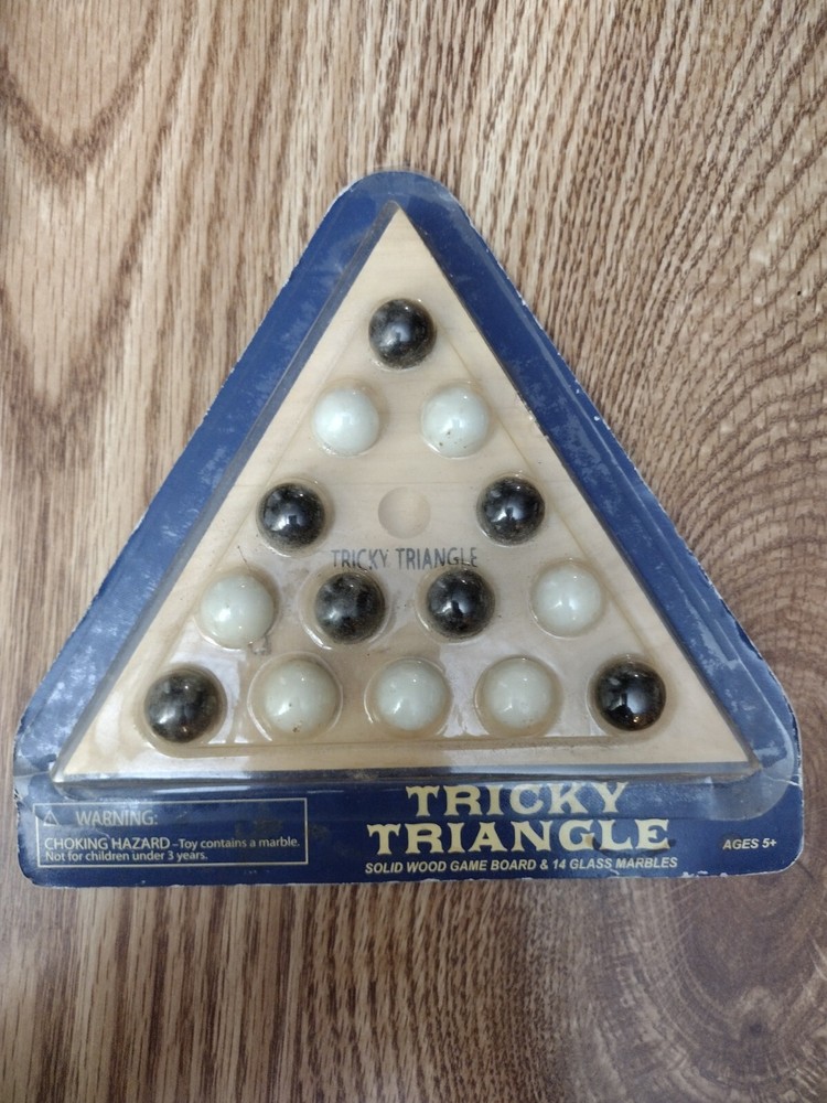 Classic 2005 Tricky Triangle Solid Wood Game Board & 14 Glass Marbles Ages 5+