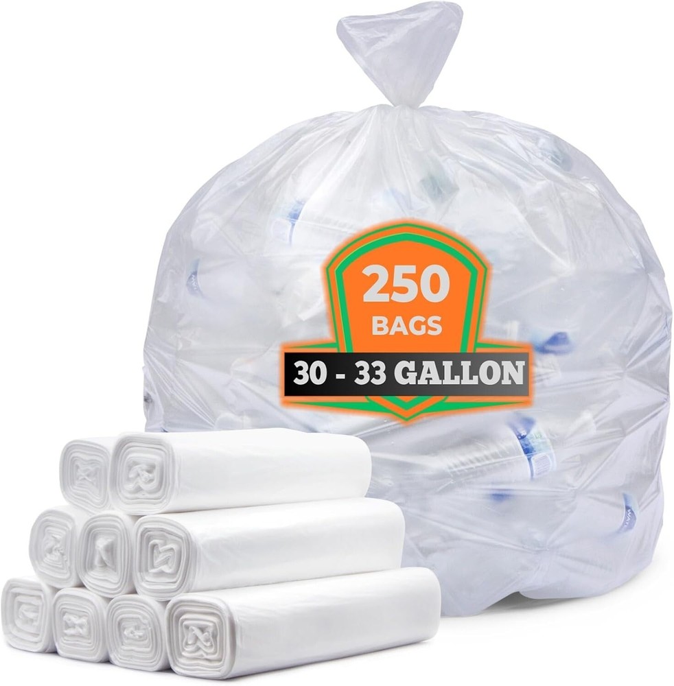 Unscented Heavy Duty Clear Trash Bags - 250 Pack, Ideal for Indoor & Outdoor Use