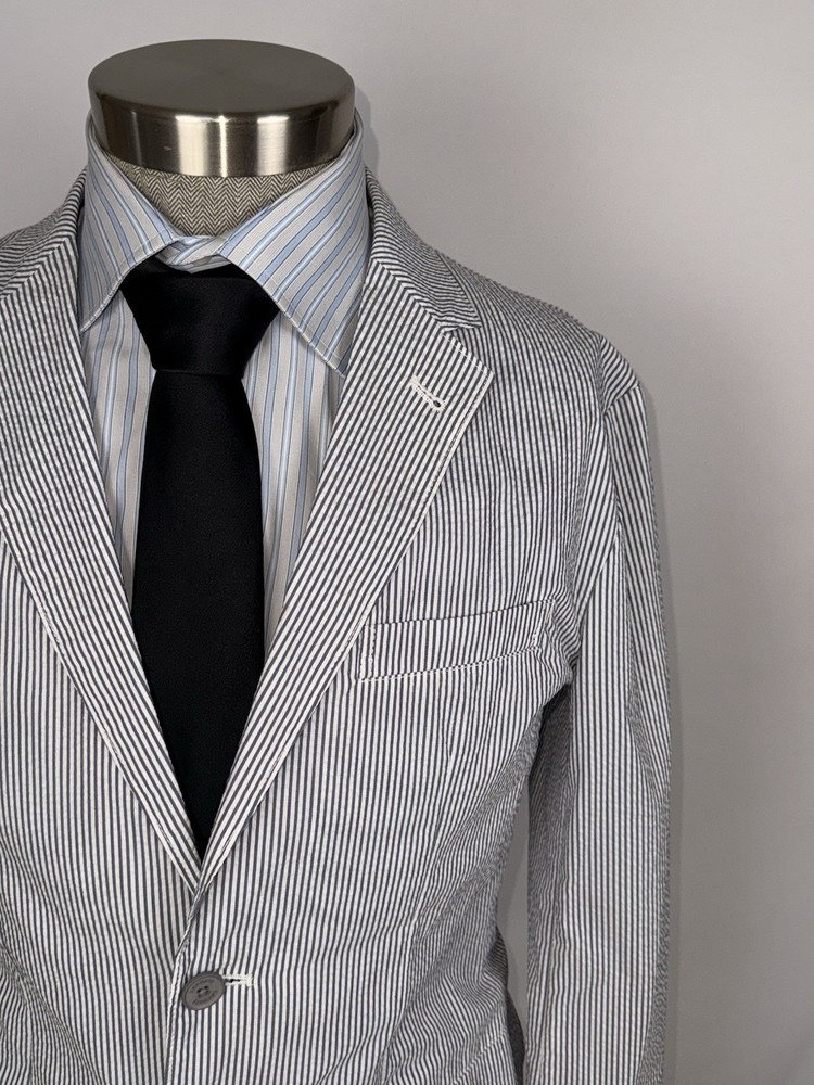 Lacoste Men's 38R 48 EU Seersucker Blazer Sport Coat Casual Suit Jacket