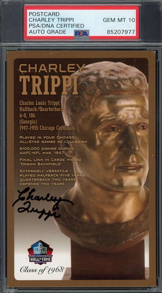 Charley Trippi Gem Mint 10 PSA DNA Signed HOF Bronze Bust Postcard /150