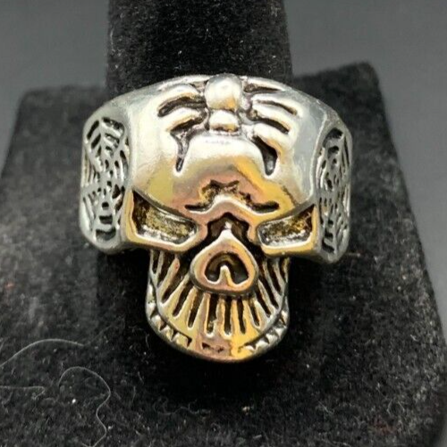 Vintage Antique Silver Tone Skull Skeleton Ring - Size 10