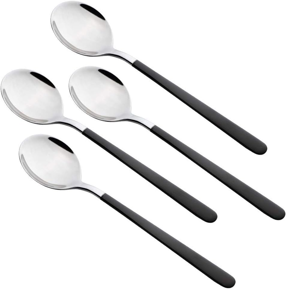 4-Piece Stainless Steel Dinner Spoons with round Edge, 8 Inches Comfort Long Han