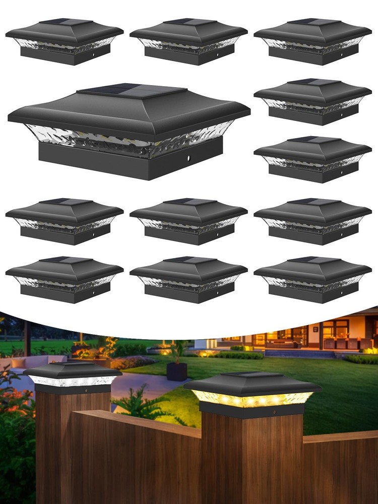 4x4 Solar Fence Post Lights Outdoor Waterproof Auto On/Off Dusk to Dawn