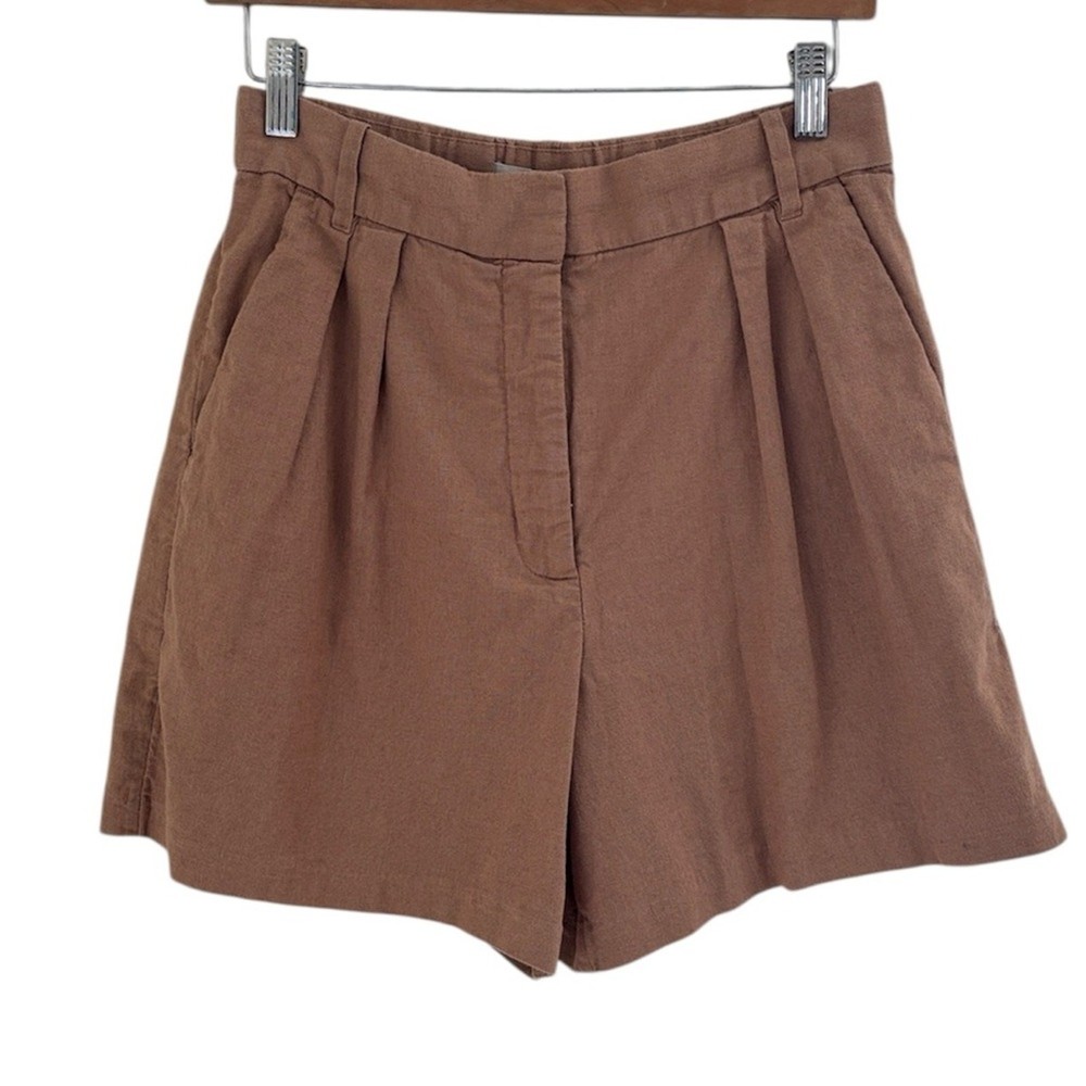 Abercrombie & Fitch Linen Cotton Tan Pleated High Rise Shorts Size Small
