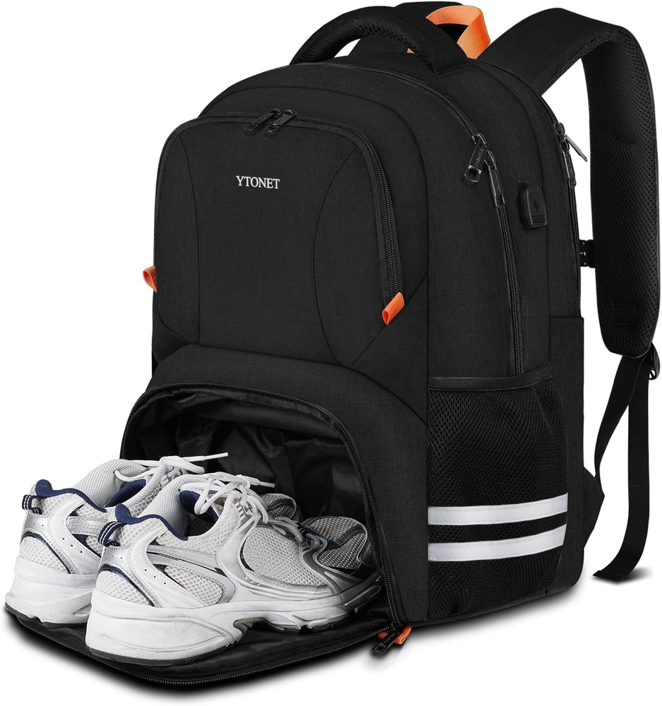 Ytonet Gym Backpack for Travel Sports, Water Resistant, USB Port, Black
