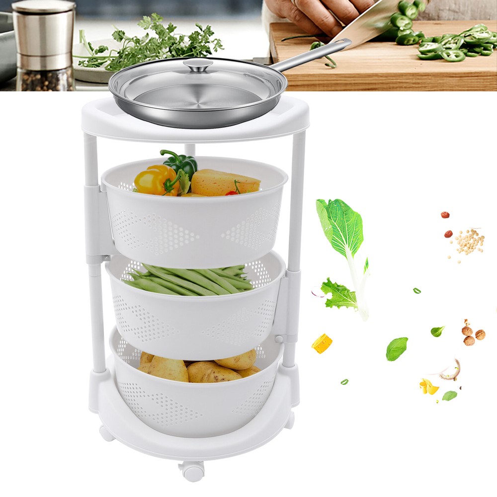 3-Tier Rotating Kitchen Cart for Fruits Vegetables Storage