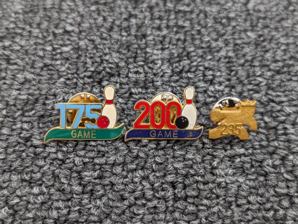 Vintage Bowling Enamel Metal Lapel Pins 175 Game 200 Game 235 Game